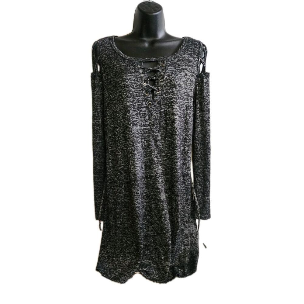 Hippy Chic Womams Medium Whimsygoth Shirt Dress Lacey Eyelets Cold Shoulder
